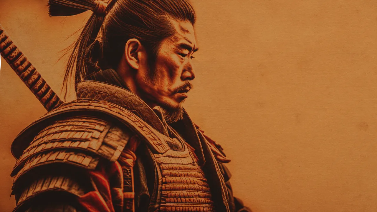 A brooding Samurai stands ready to defend his lord.